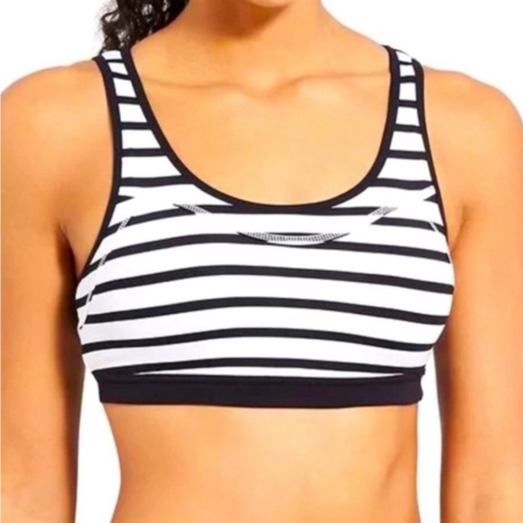 Athleta Triple Dare Black and White Striped Sports Bra Medium - Picture 1 of 8